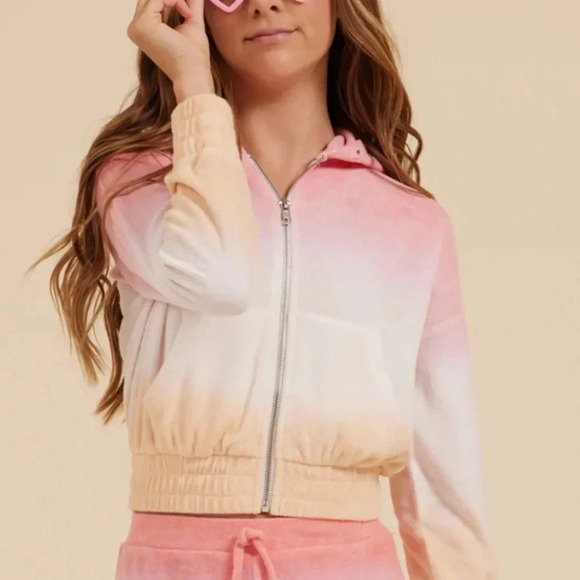 NWT Vintage Havana Terry Cloth Ombré Pink and Orange Zip-up Hoodie - Picture 2 of 8